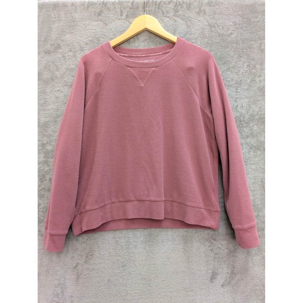Minimalist Sweatshirt Women Medium Pink Marc New York Waffle Knit Raglan Top